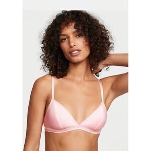 Victorias Secret Pink Satin Triangle Bralette Wireless Unlined Bra